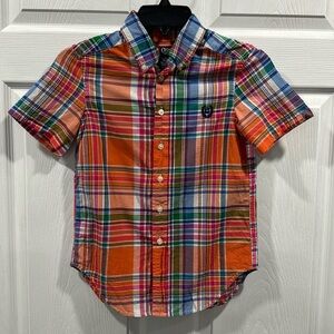 Boys Chaps Button Down Plaid Shirt Size Small (8)